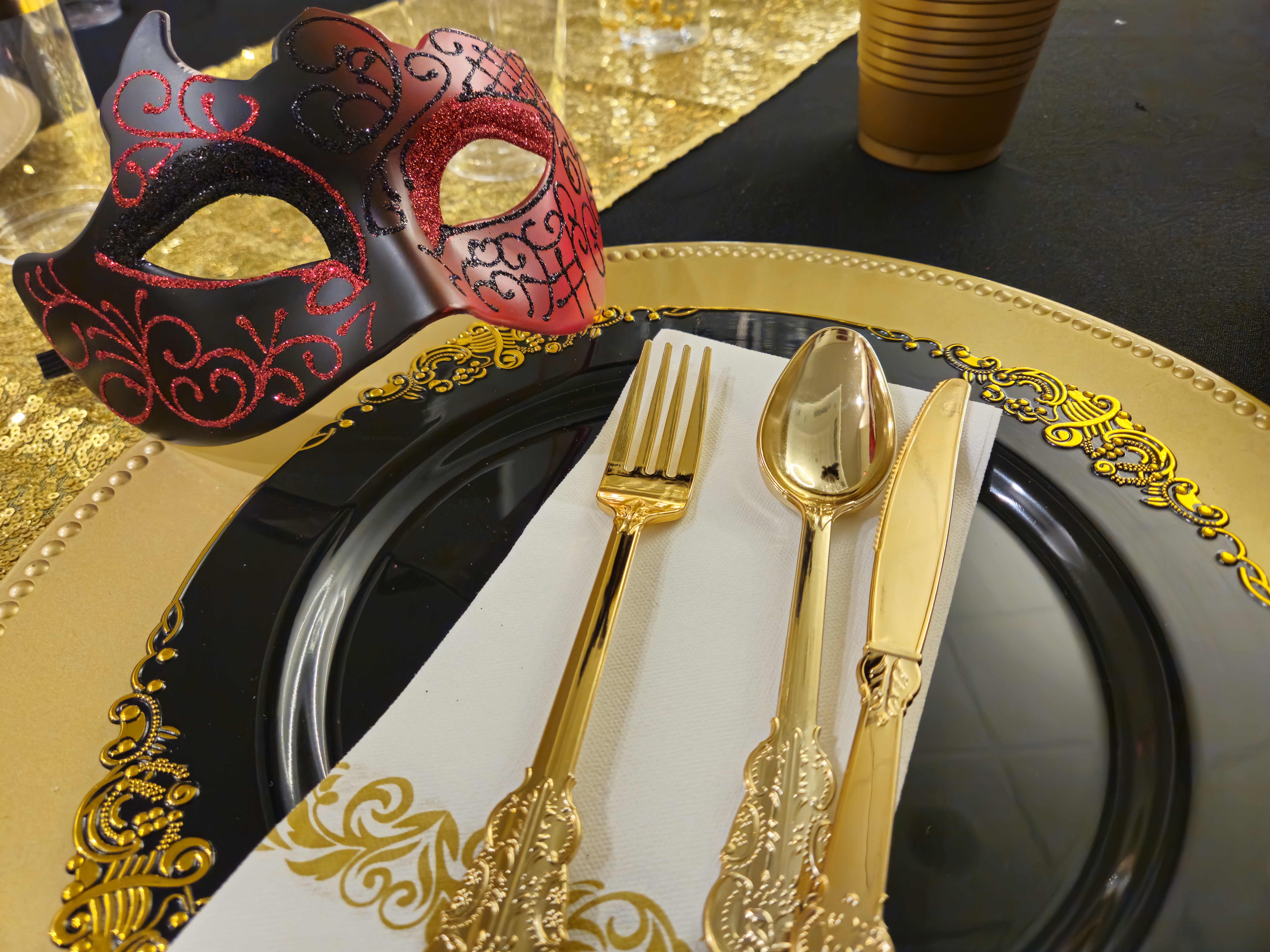 Masquerade Mask Sitting on Dinner Party Table
