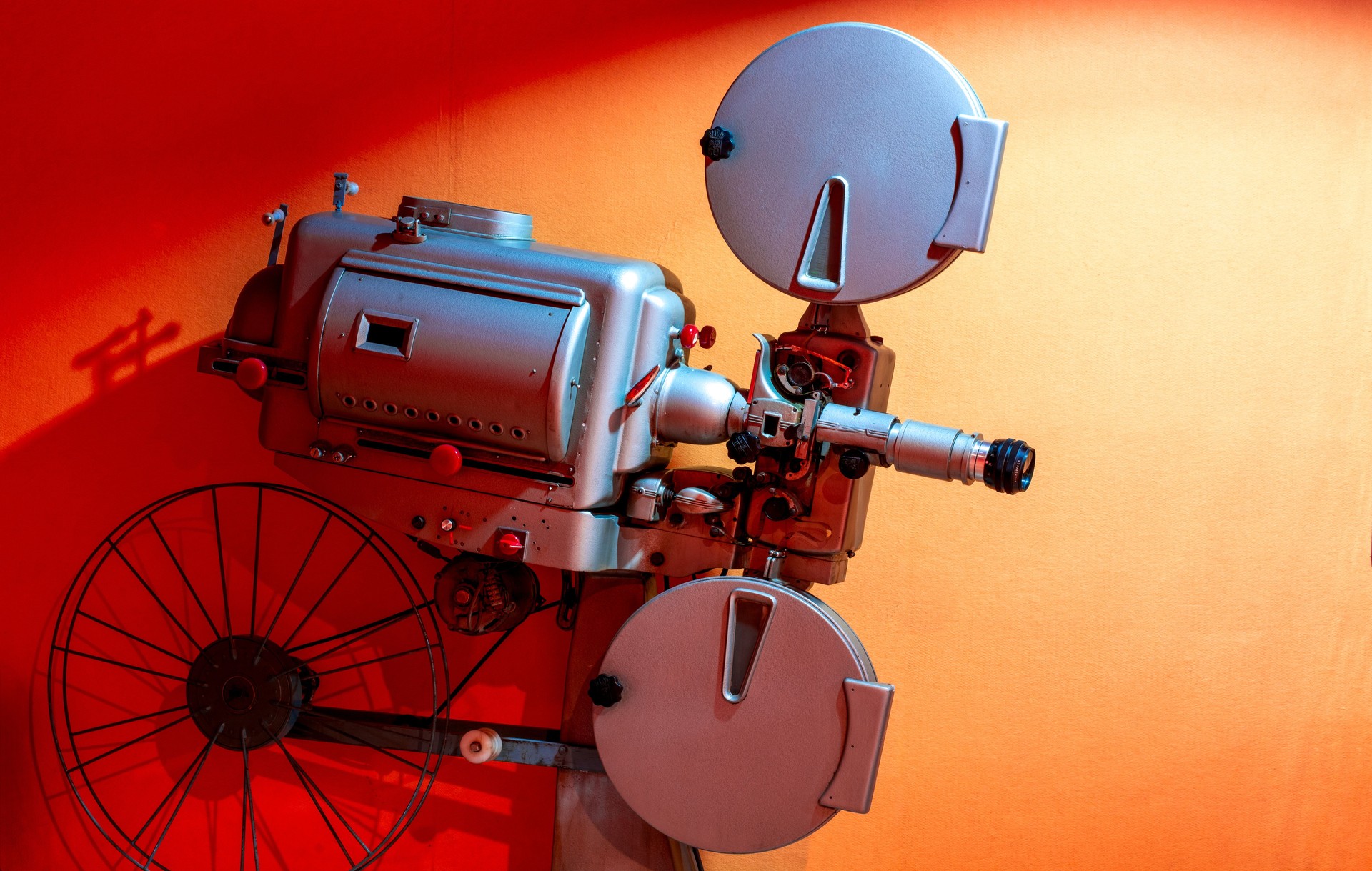 an old projector in a room of an old cinema